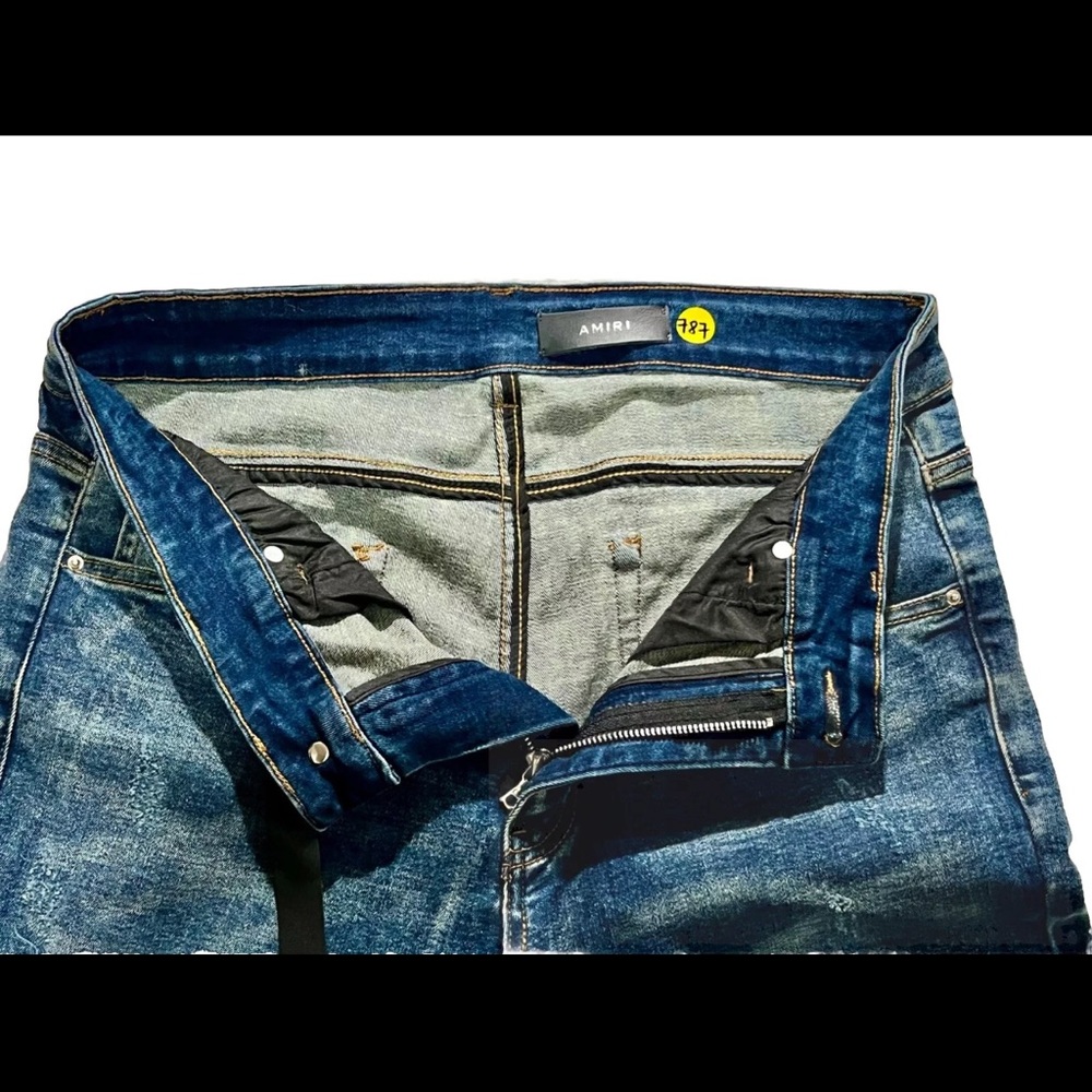 AMIRI Blue Skinny Distressed Jeans - Picture 6 of 10